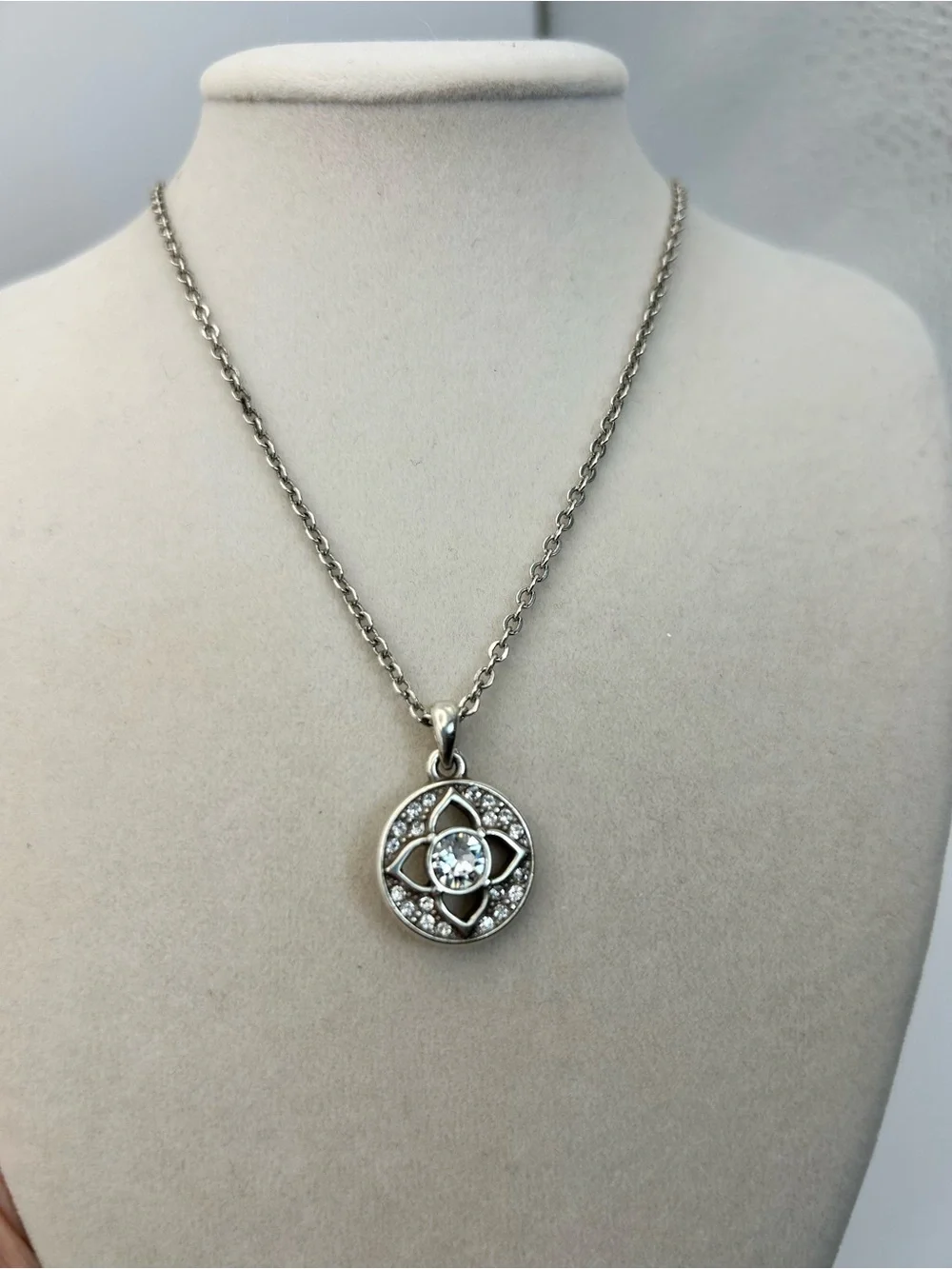 Brighton Ducale Necklace Round Pendant Clear Crystal Silver Plated 18